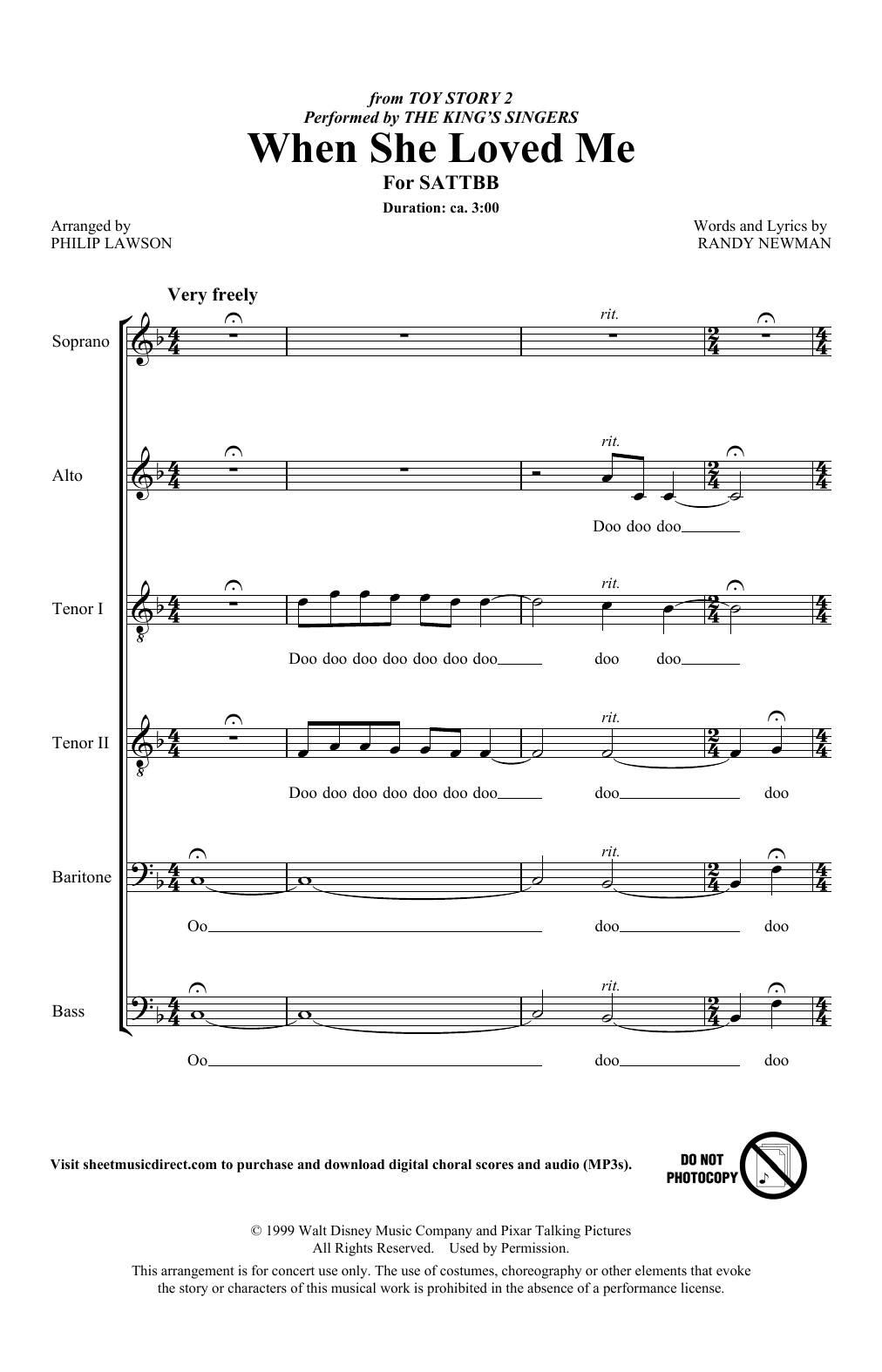 The King's Singers When She Loved Me (from Toy Story 2) (arr. Philip Lawson) sheet music notes and chords arranged for Choir