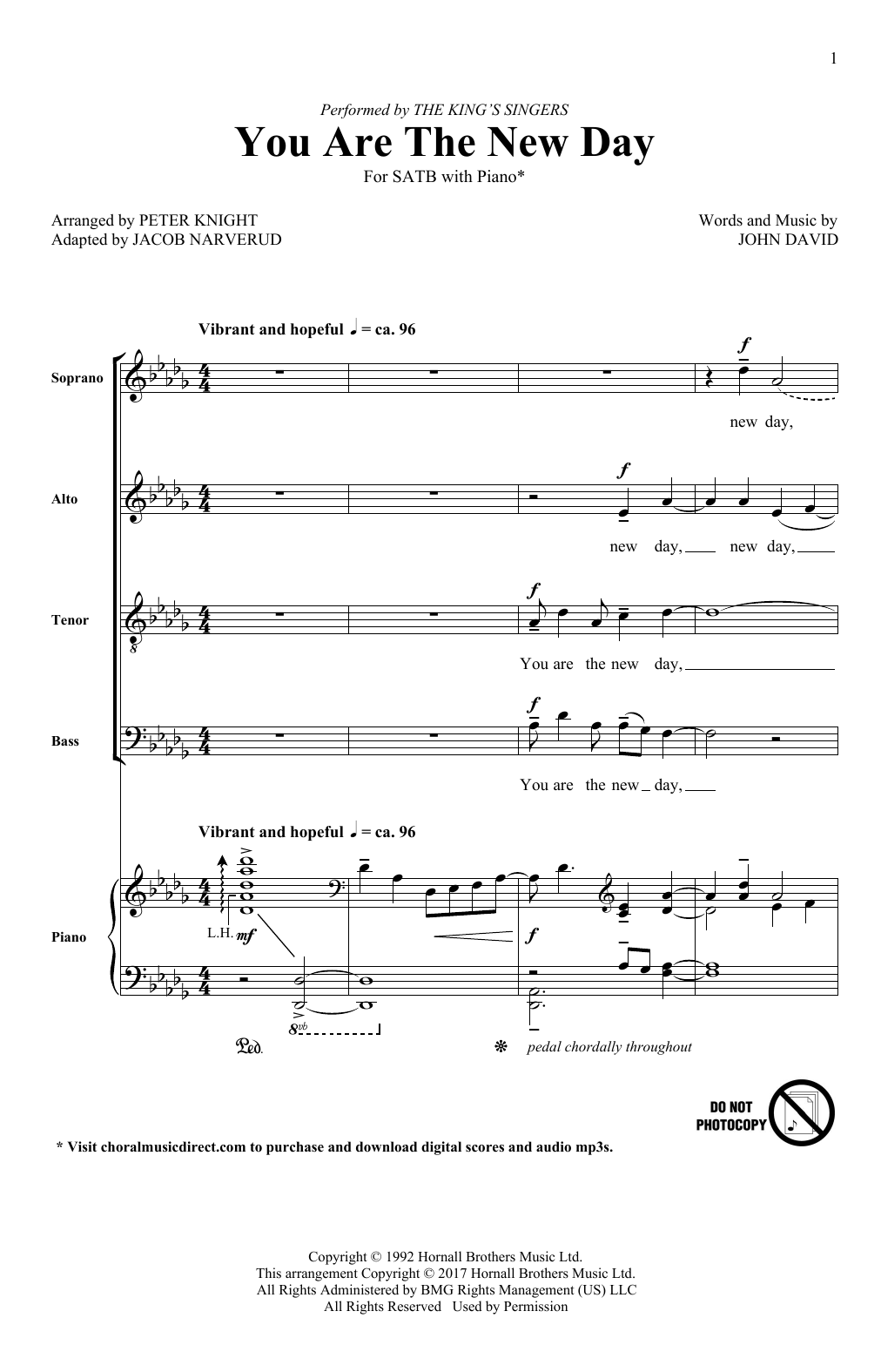 The King's Singers You Are The New Day (adapt. Jacob Narverud) sheet music notes and chords arranged for SATB Choir