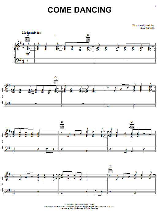 The Kinks Come Dancing sheet music notes and chords arranged for Guitar Chords/Lyrics