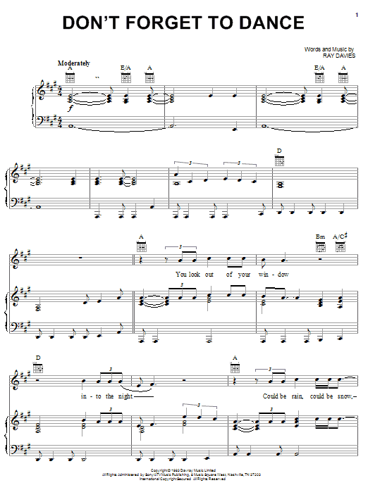 The Kinks Don't Forget To Dance sheet music notes and chords arranged for Piano, Vocal & Guitar Chords (Right-Hand Melody)