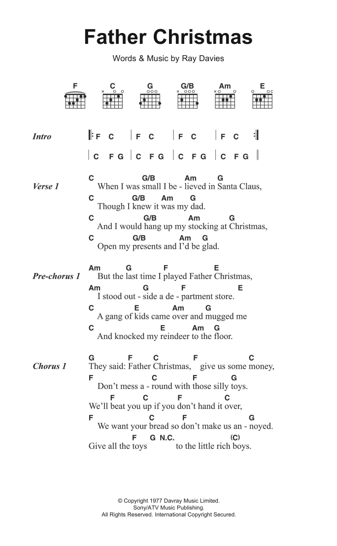 The Kinks Father Christmas sheet music notes and chords arranged for Guitar Chords/Lyrics