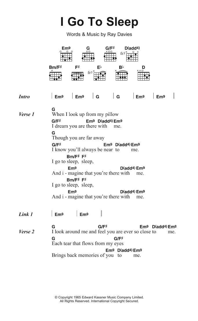 The Kinks I Go To Sleep sheet music notes and chords arranged for Guitar Chords/Lyrics