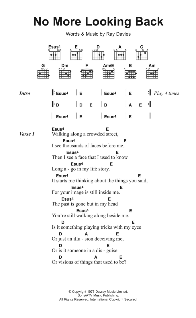 The Kinks No More Looking Back sheet music notes and chords arranged for Guitar Chords/Lyrics