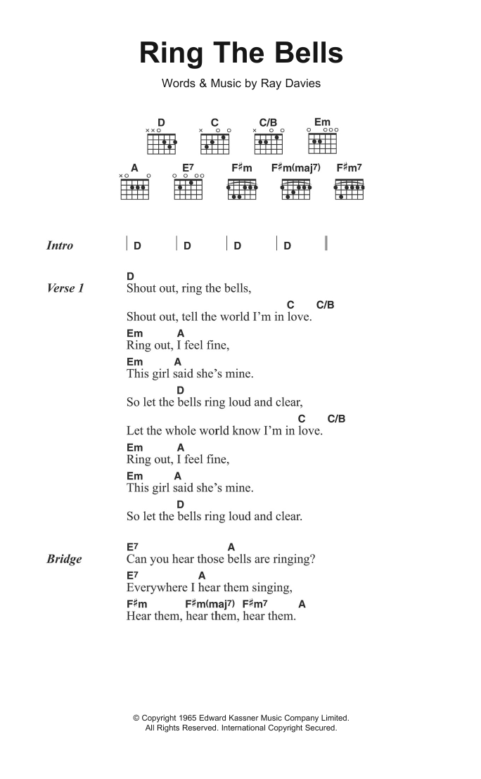 The Kinks Ring The Bells sheet music notes and chords arranged for Guitar Chords/Lyrics