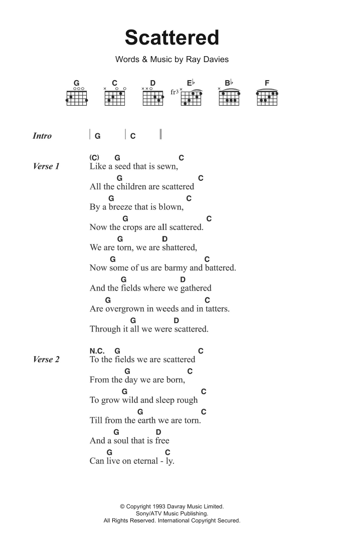 The Kinks Scattered sheet music notes and chords arranged for Guitar Chords/Lyrics