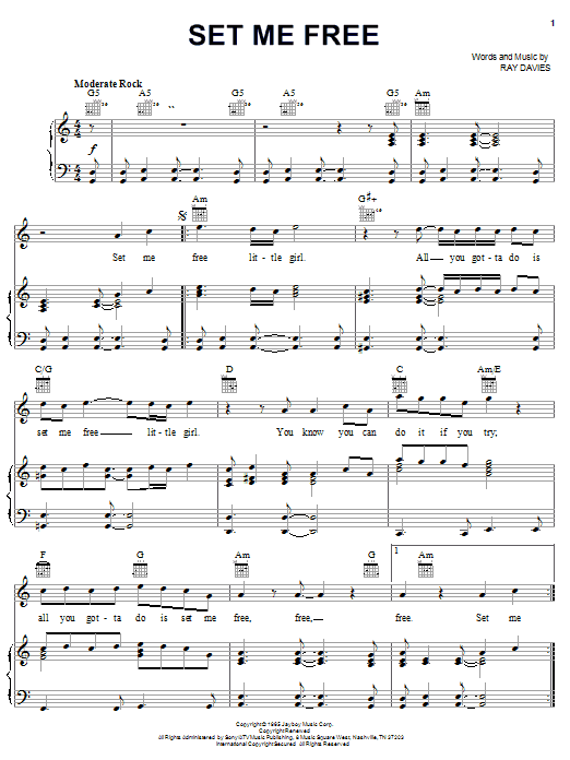 The Kinks Set Me Free sheet music notes and chords arranged for Piano, Vocal & Guitar Chords (Right-Hand Melody)