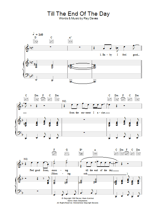 The Kinks Till The End Of The Day sheet music notes and chords arranged for Guitar Chords/Lyrics