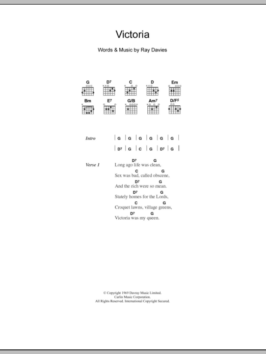 The Kinks Victoria sheet music notes and chords arranged for Guitar Chords/Lyrics