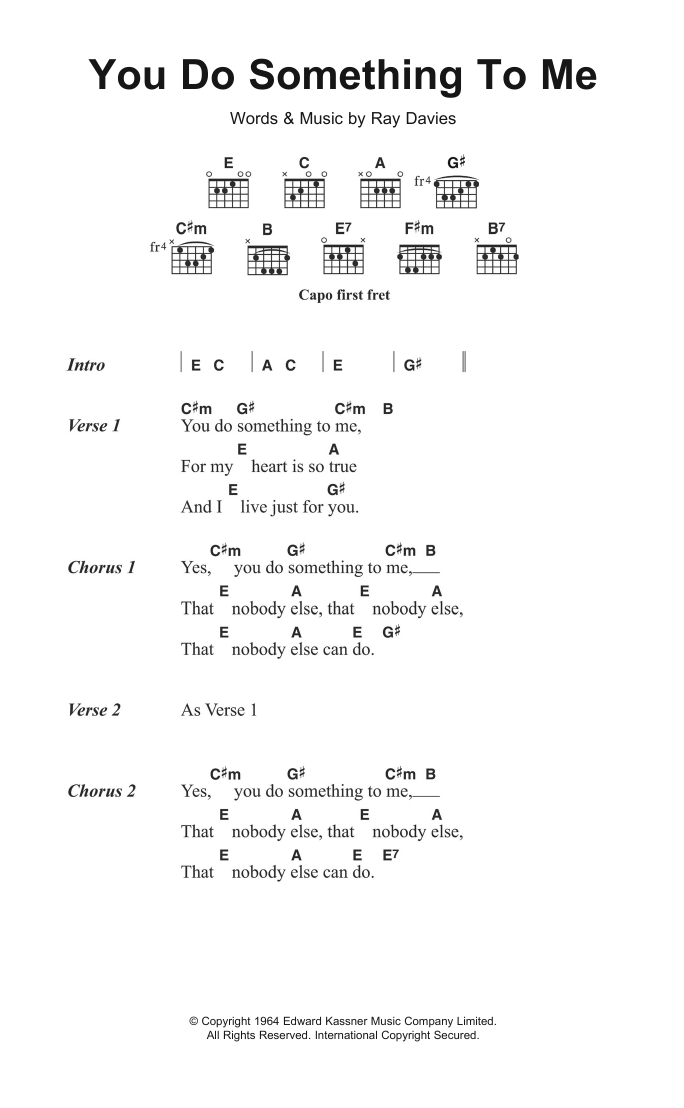 The Kinks You Do Something To Me sheet music notes and chords arranged for Guitar Chords/Lyrics