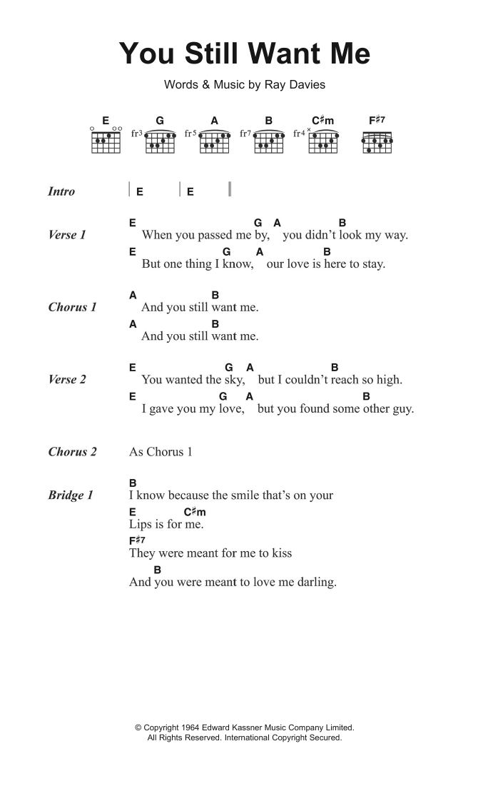 The Kinks You Still Want Me sheet music notes and chords arranged for Guitar Chords/Lyrics