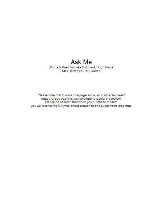 The Kooks Ask Me sheet music notes and chords arranged for Guitar Chords/Lyrics