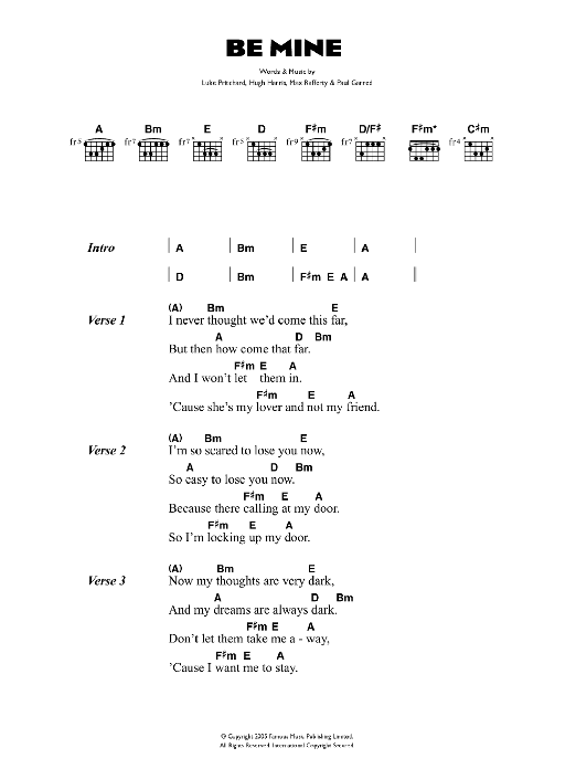The Kooks Be Mine sheet music notes and chords arranged for Guitar Chords/Lyrics