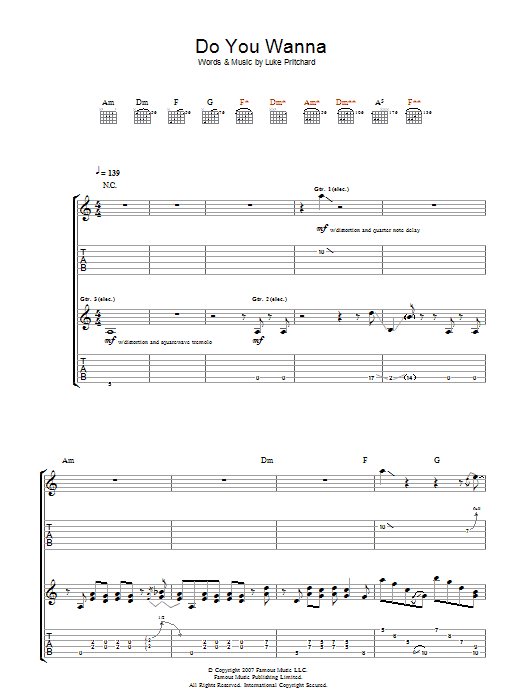 The Kooks Do You Wanna sheet music notes and chords arranged for Guitar Tab