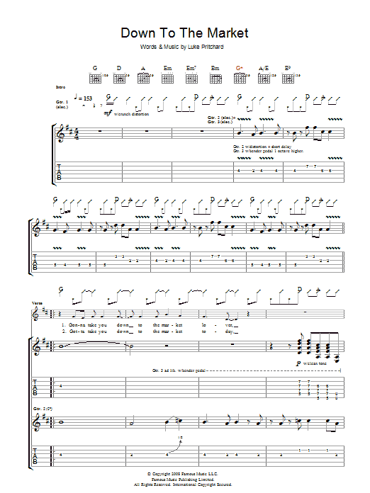 The Kooks Down To The Market sheet music notes and chords arranged for Guitar Tab