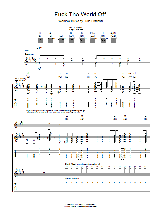 The Kooks F**k The World Off sheet music notes and chords arranged for Guitar Tab