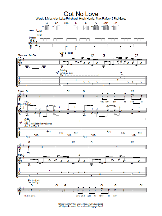 The Kooks Got No Love sheet music notes and chords arranged for Guitar Chords/Lyrics