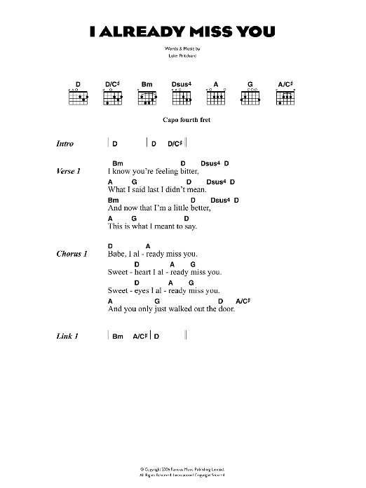 The Kooks I Already Miss You sheet music notes and chords arranged for Guitar Chords/Lyrics