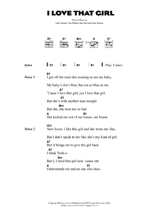 The Kooks I Love That Girl sheet music notes and chords arranged for Guitar Chords/Lyrics