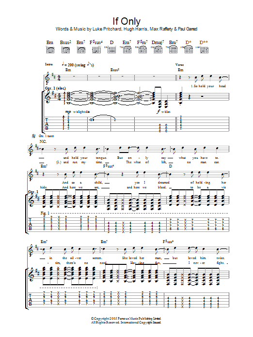 The Kooks If Only sheet music notes and chords arranged for Guitar Tab
