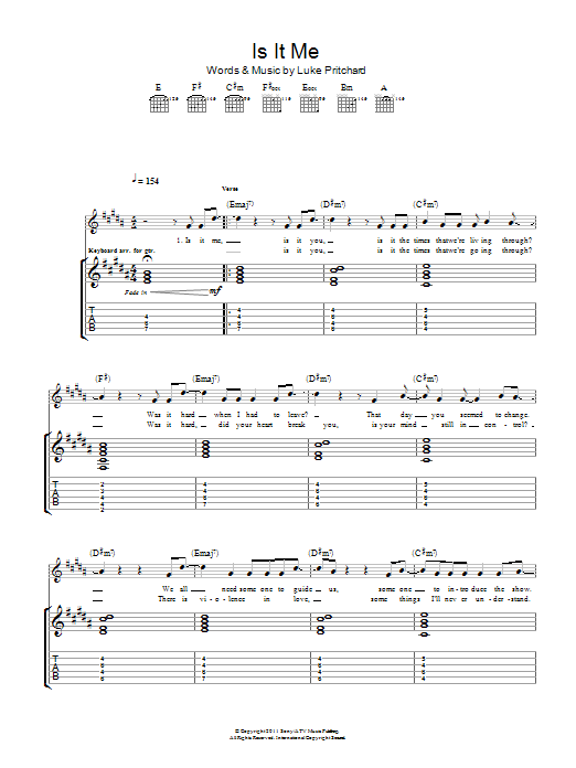 The Kooks Is It Me sheet music notes and chords arranged for Guitar Tab