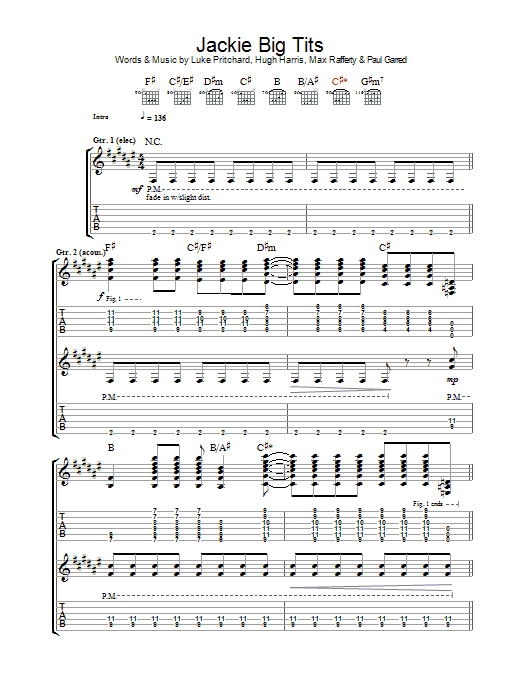 The Kooks Jackie Big Tits sheet music notes and chords arranged for Guitar Tab
