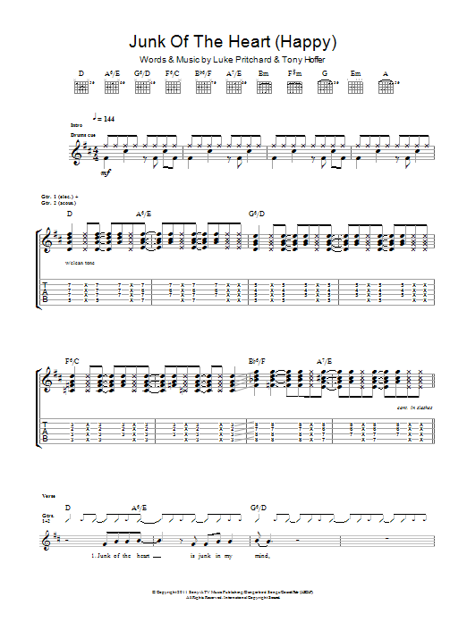 The Kooks Junk Of The Heart (Happy) sheet music notes and chords arranged for Guitar Tab