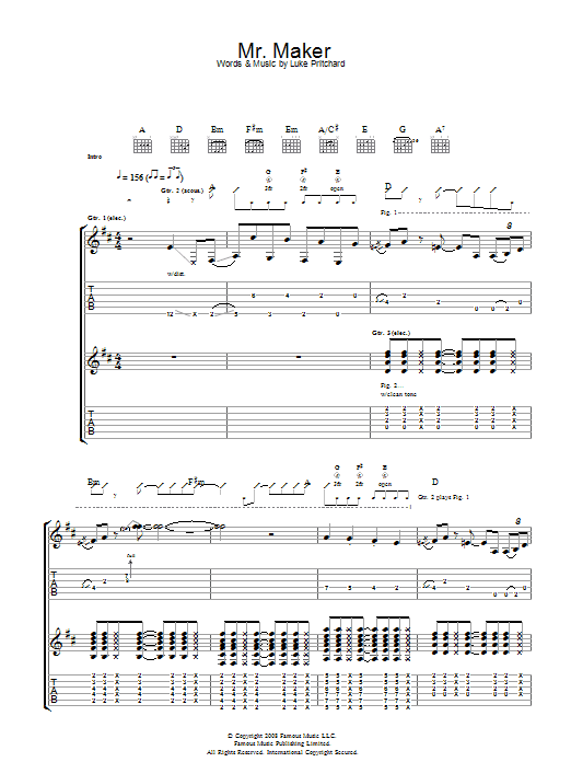 The Kooks Mr Maker sheet music notes and chords arranged for Guitar Tab