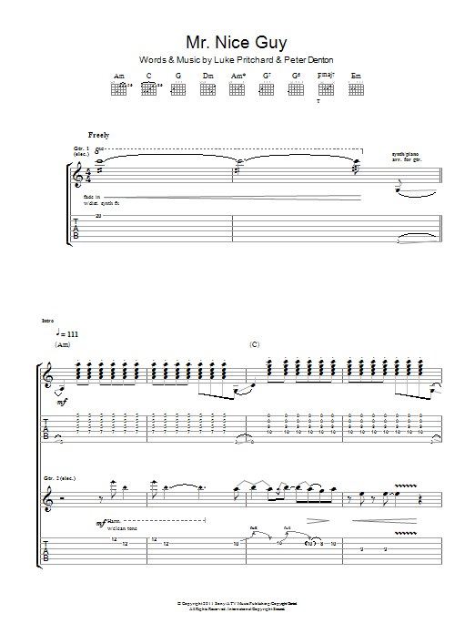 The Kooks Mr. Nice Guy sheet music notes and chords arranged for Guitar Tab