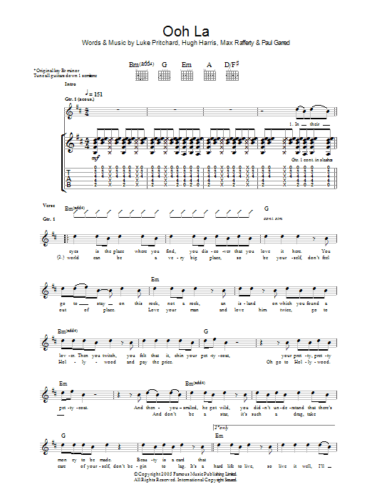The Kooks Ooh La sheet music notes and chords arranged for Guitar Tab