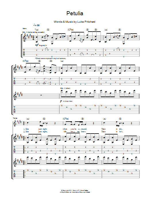 The Kooks Petulia sheet music notes and chords arranged for Guitar Tab