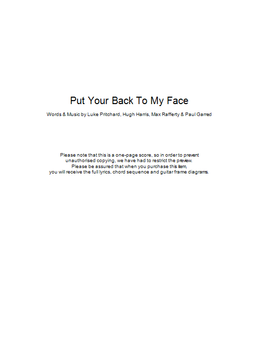 The Kooks Put Your Back To My Face sheet music notes and chords arranged for Guitar Chords/Lyrics