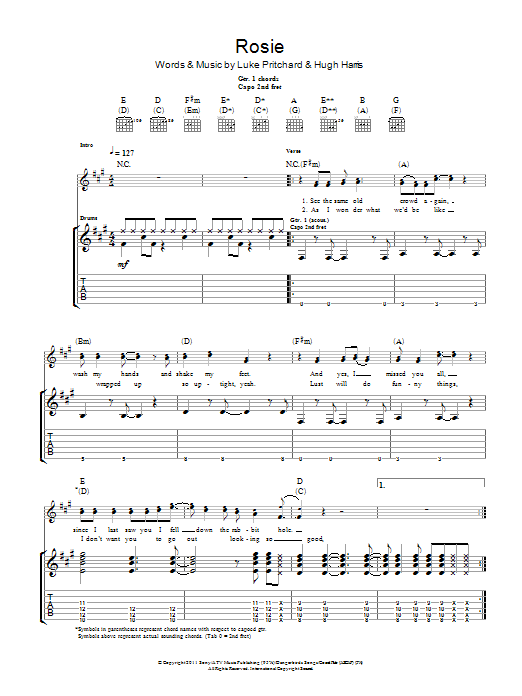 The Kooks Rosie sheet music notes and chords arranged for Guitar Tab
