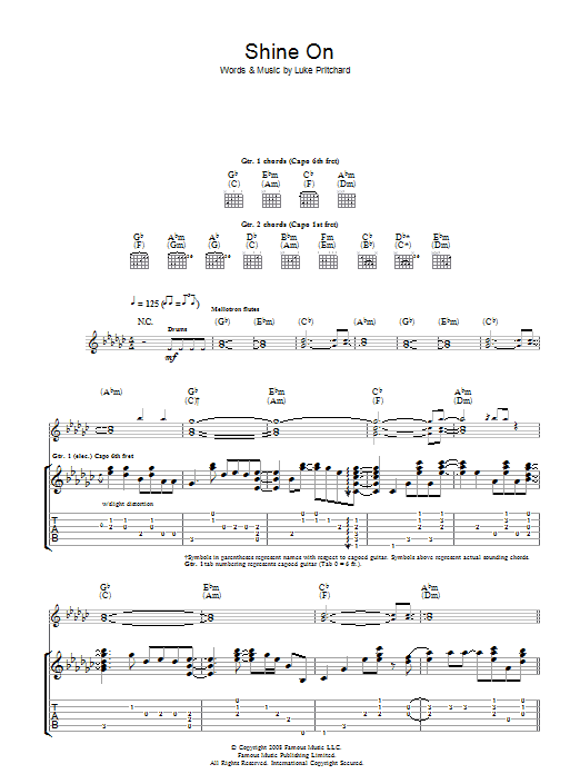 The Kooks Shine On sheet music notes and chords arranged for Piano, Vocal & Guitar Chords