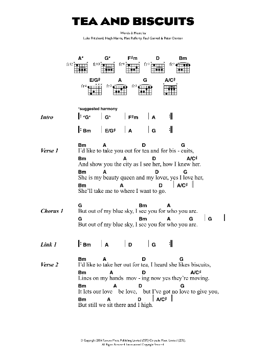 The Kooks Tea And Biscuits sheet music notes and chords arranged for Guitar Chords/Lyrics