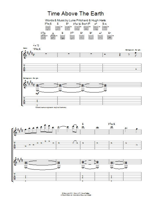 The Kooks Time Above The Earth sheet music notes and chords arranged for Guitar Tab