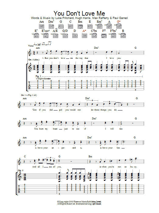 The Kooks You Don't Love Me sheet music notes and chords arranged for Guitar Tab
