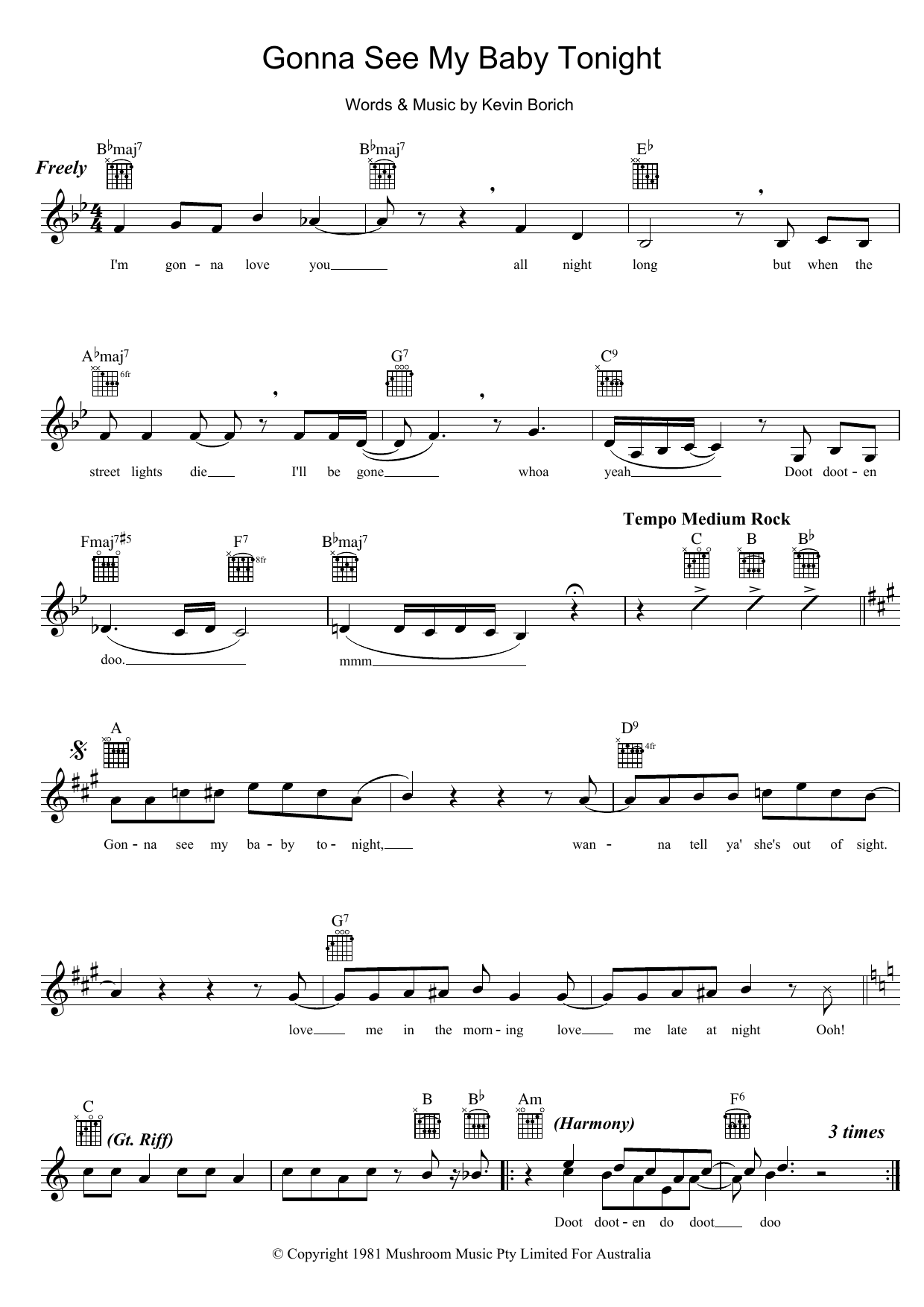 The La De Das Gonna See My Baby Tonight sheet music notes and chords arranged for Lead Sheet / Fake Book