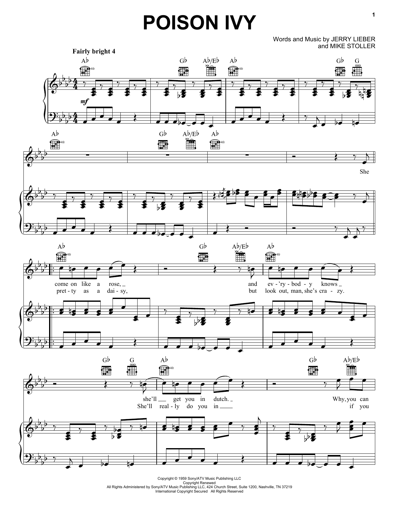 The Lambrettas Poison Ivy sheet music notes and chords arranged for Piano, Vocal & Guitar Chords (Right-Hand Melody)