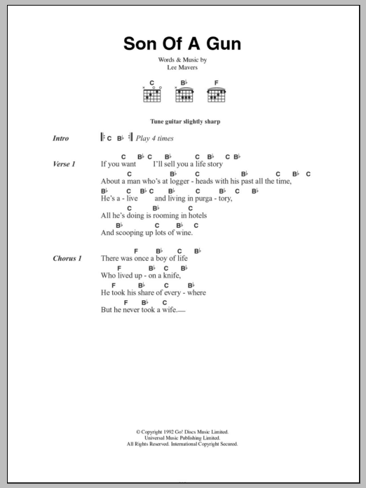 The La's Son Of A Gun sheet music notes and chords arranged for Guitar Chords/Lyrics