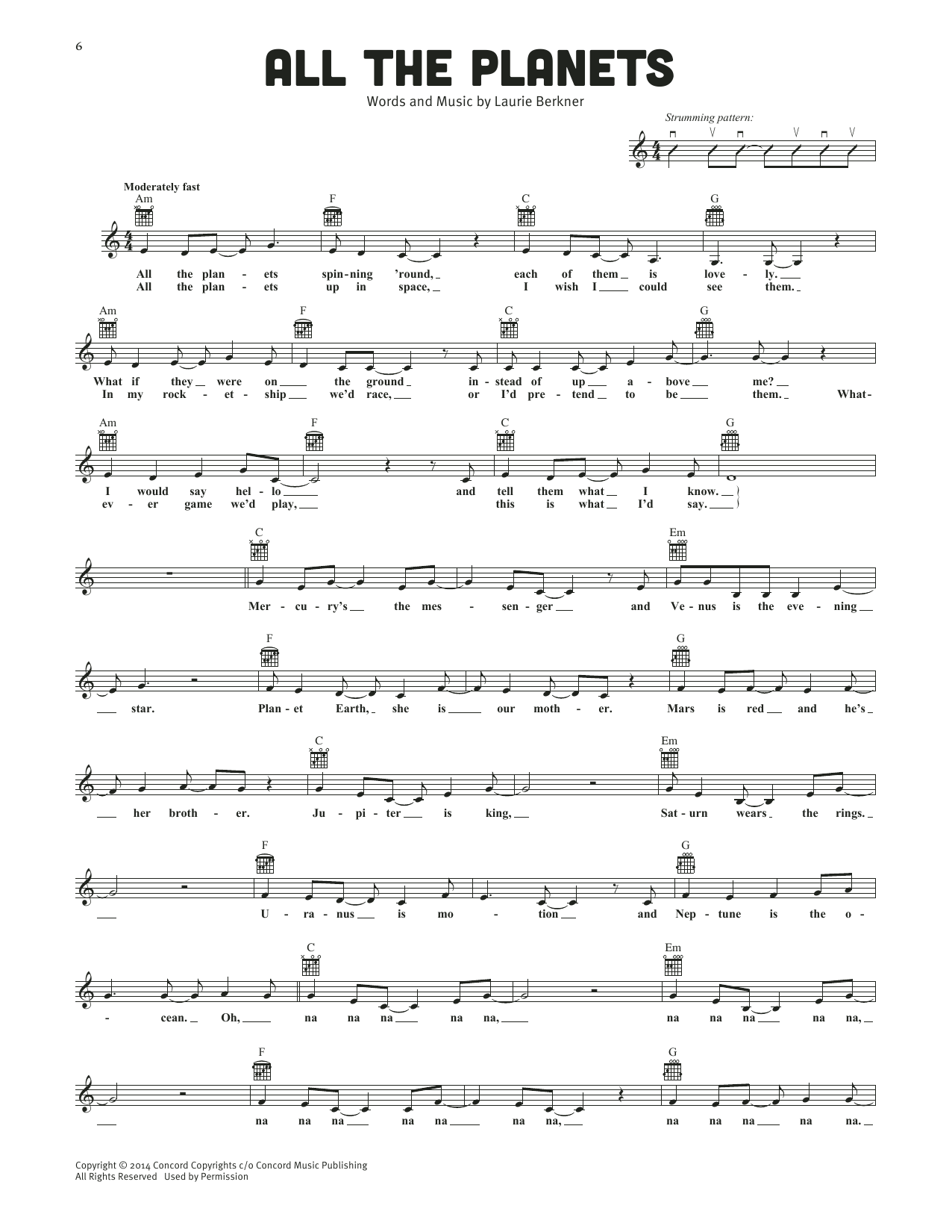 The Laurie Berkner Band All The Planets sheet music notes and chords arranged for Lead Sheet / Fake Book