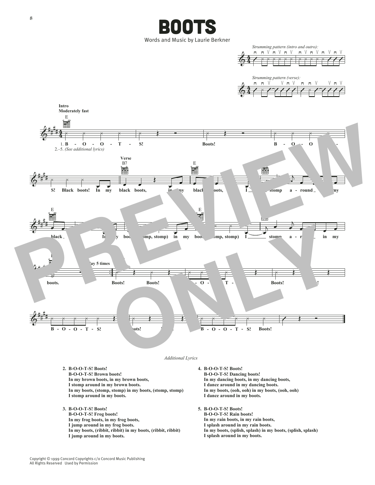 The Laurie Berkner Band Boots sheet music notes and chords arranged for Lead Sheet / Fake Book