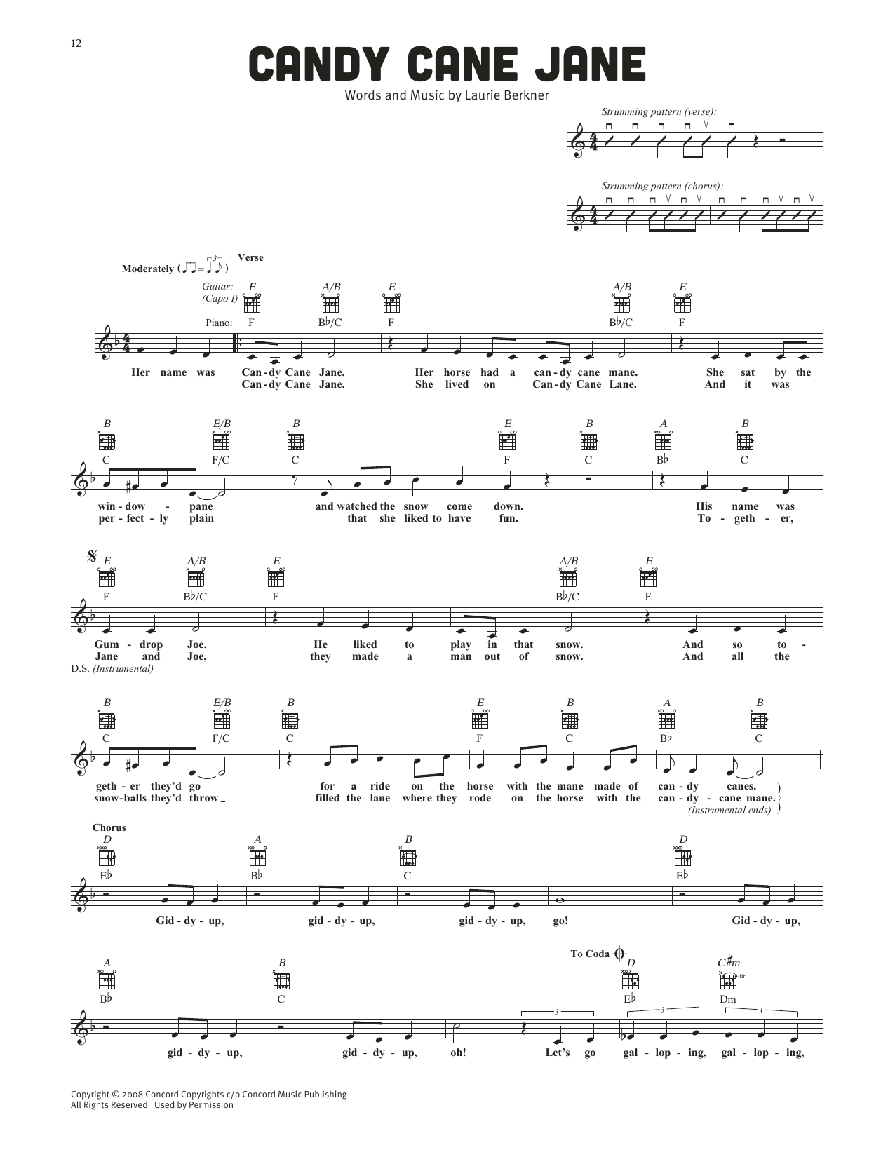 The Laurie Berkner Band Candy Cane Jane sheet music notes and chords arranged for Lead Sheet / Fake Book