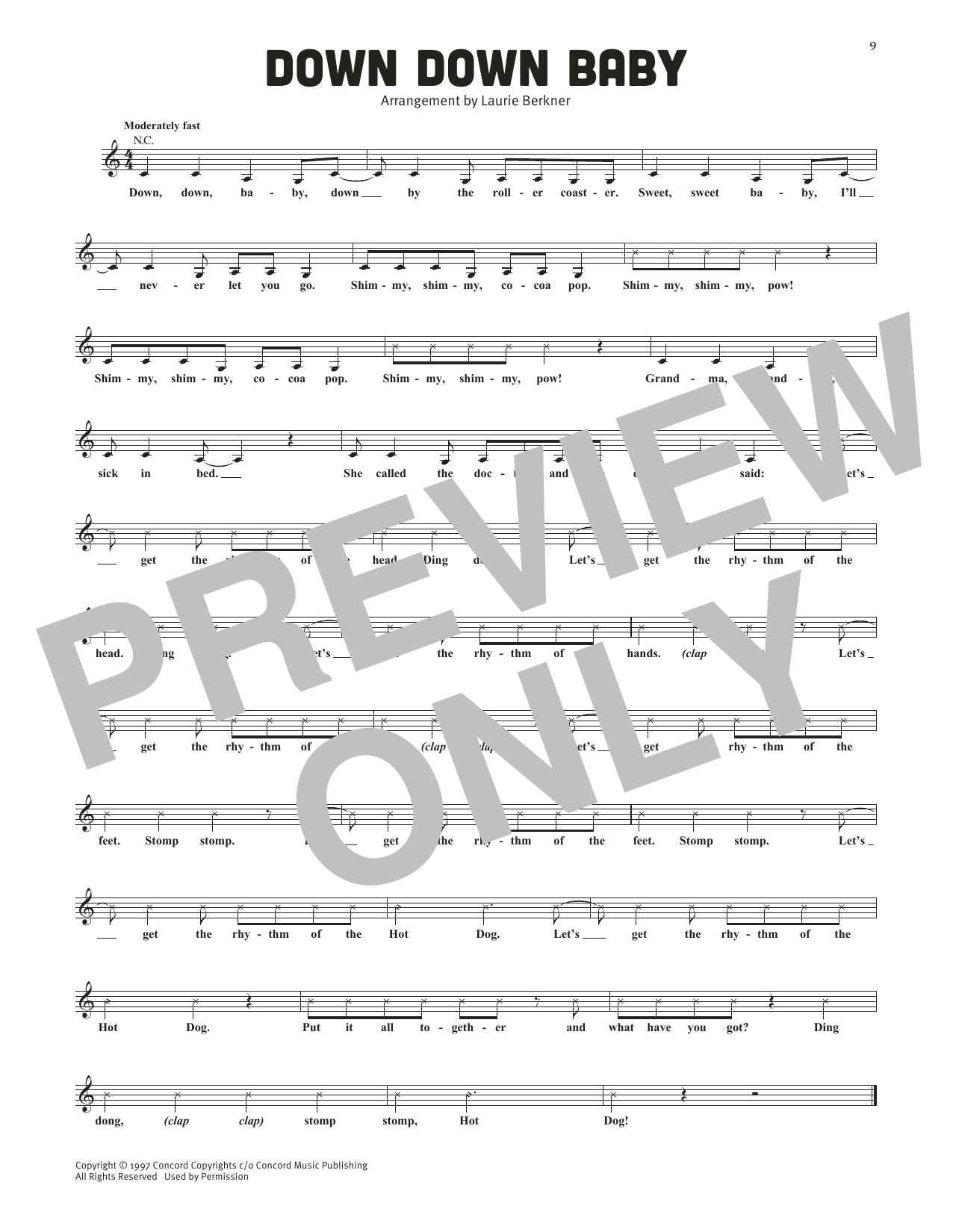 The Laurie Berkner Band Down Down Baby sheet music notes and chords arranged for Lead Sheet / Fake Book