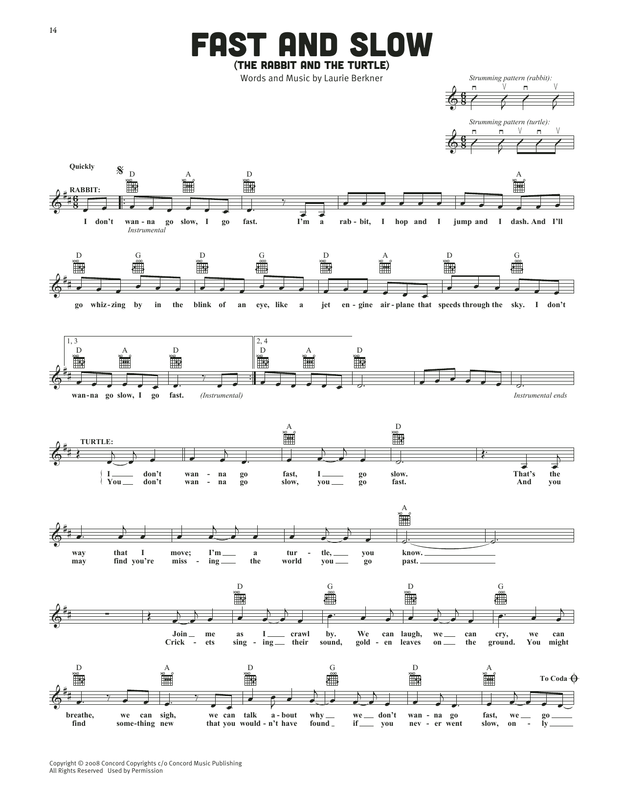 The Laurie Berkner Band Fast And Slow (The Rabbit And The Turtle) sheet music notes and chords arranged for Lead Sheet / Fake Book