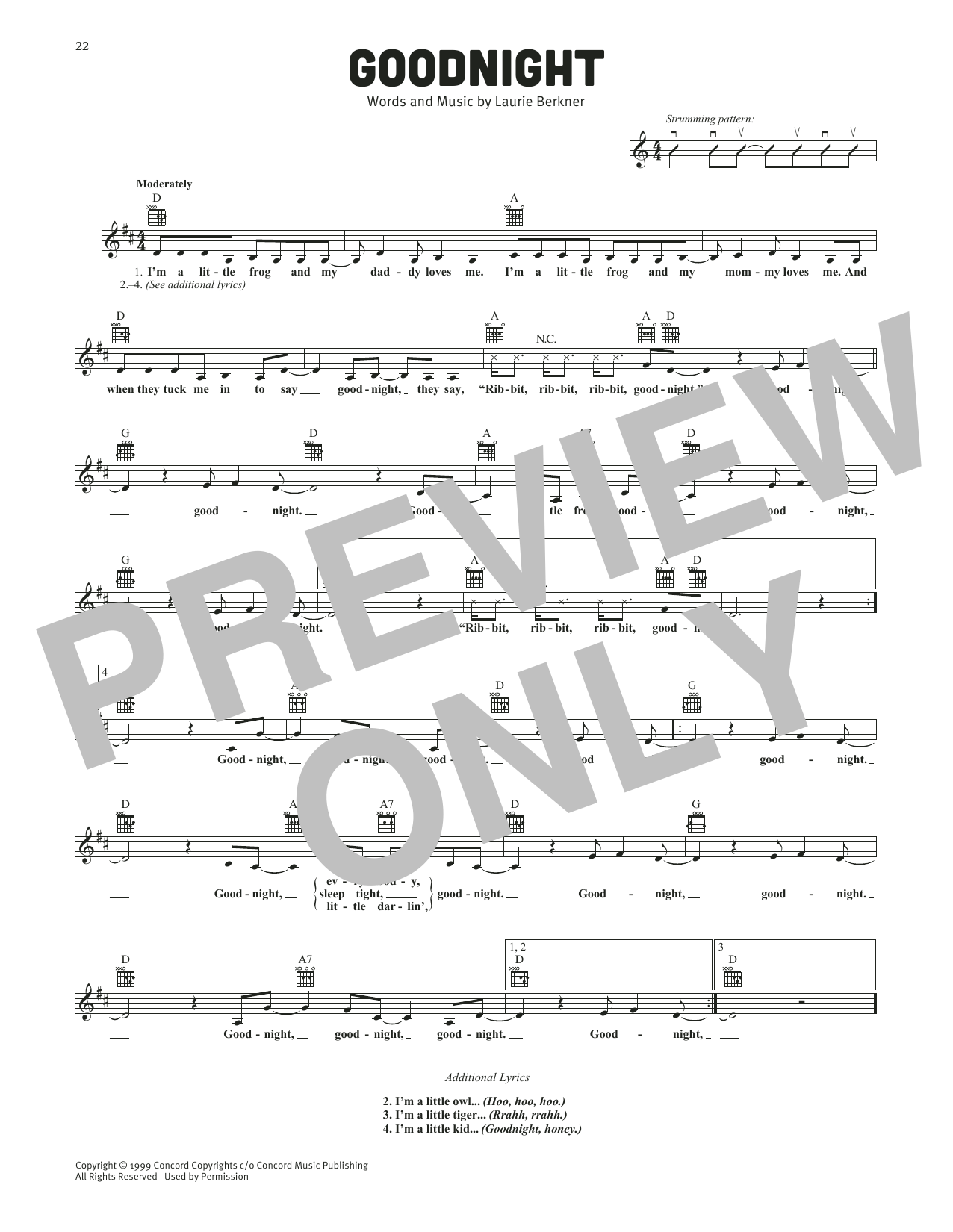 The Laurie Berkner Band Goodnight sheet music notes and chords arranged for Lead Sheet / Fake Book