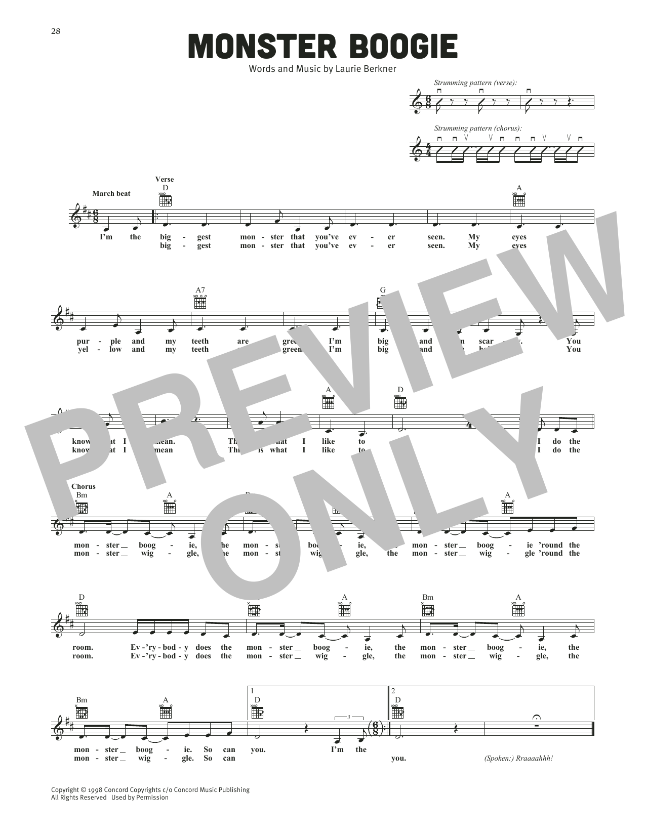 The Laurie Berkner Band Monster Boogie sheet music notes and chords arranged for Lead Sheet / Fake Book