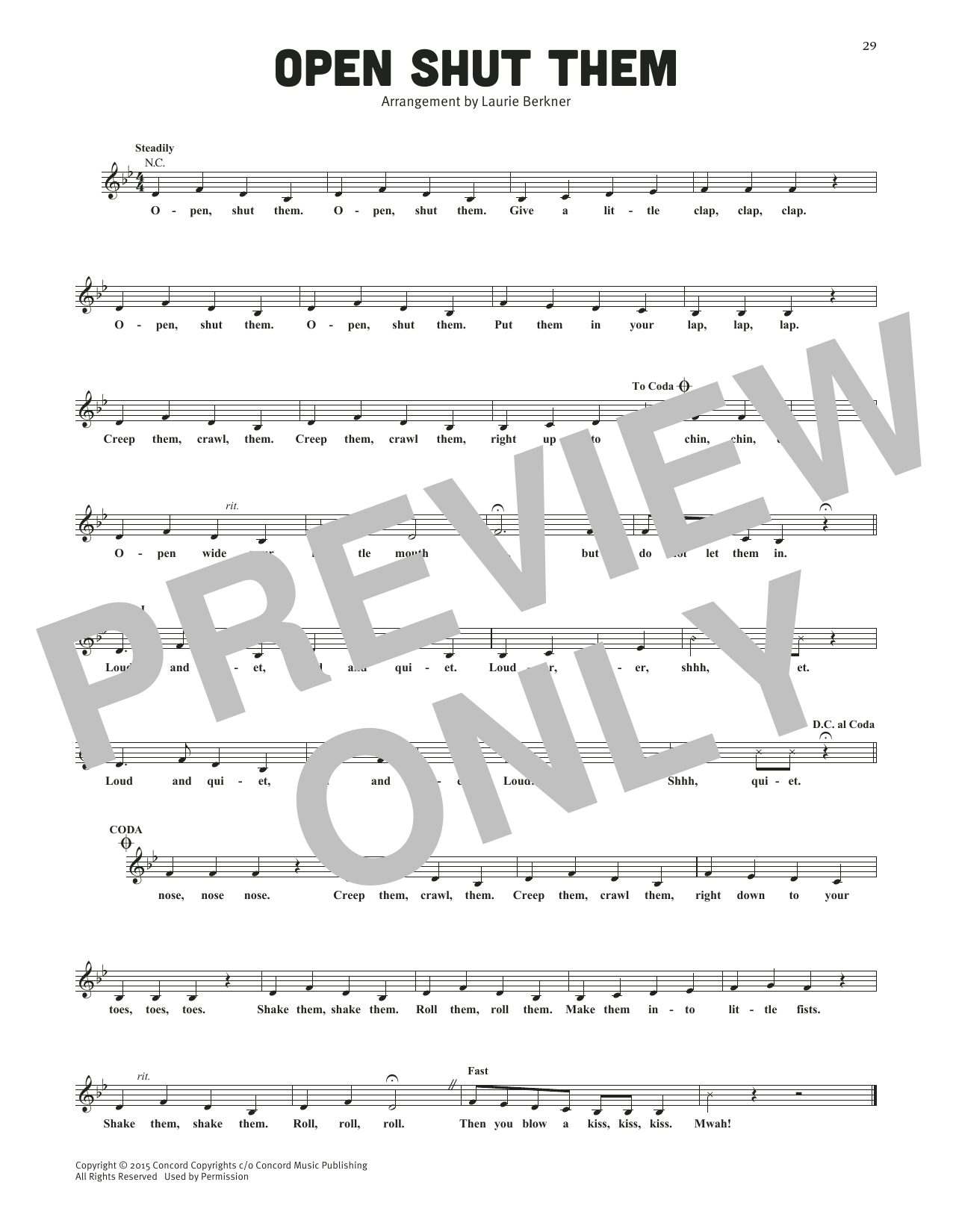The Laurie Berkner Band Open Shut Them sheet music notes and chords arranged for Lead Sheet / Fake Book