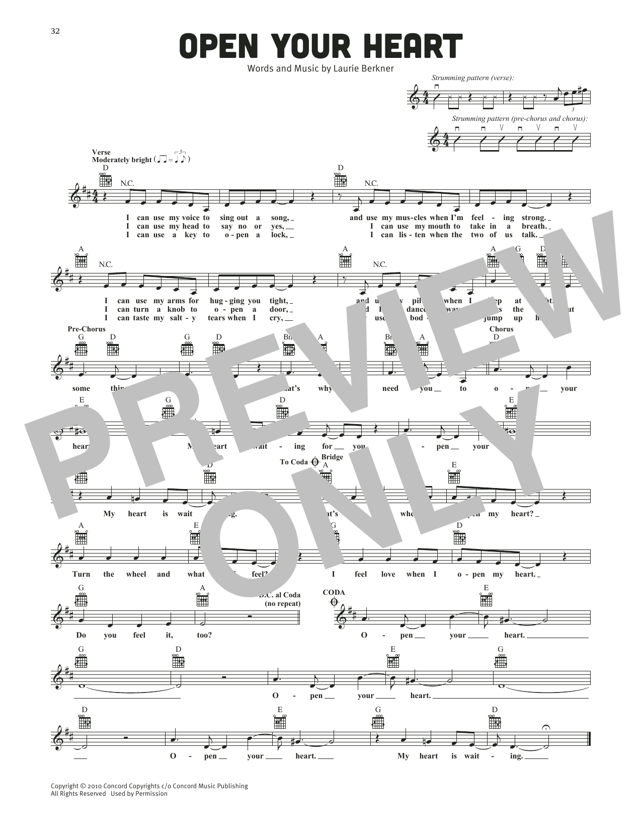 The Laurie Berkner Band Open Your Heart sheet music notes and chords arranged for Lead Sheet / Fake Book