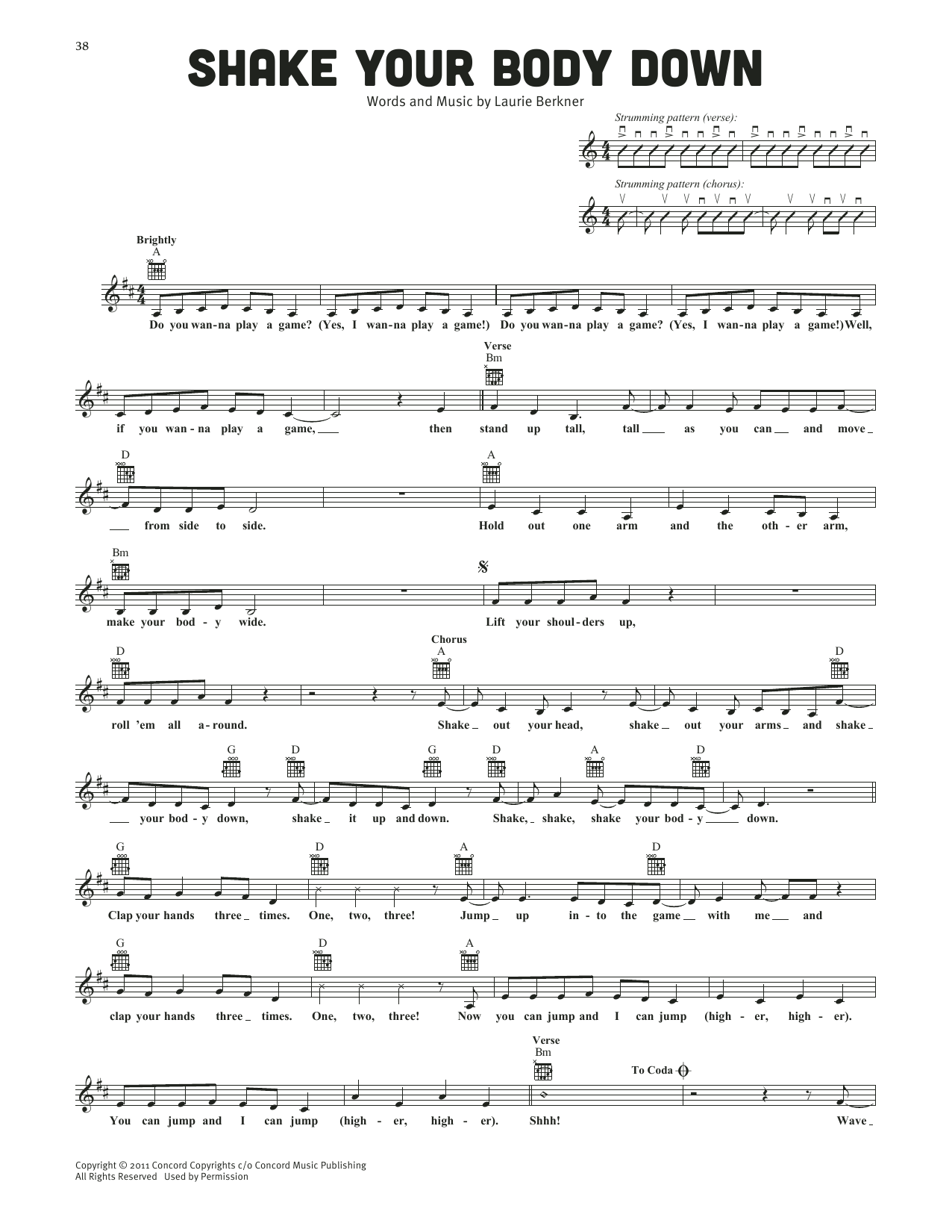 The Laurie Berkner Band Shake Your Body Down sheet music notes and chords arranged for Lead Sheet / Fake Book