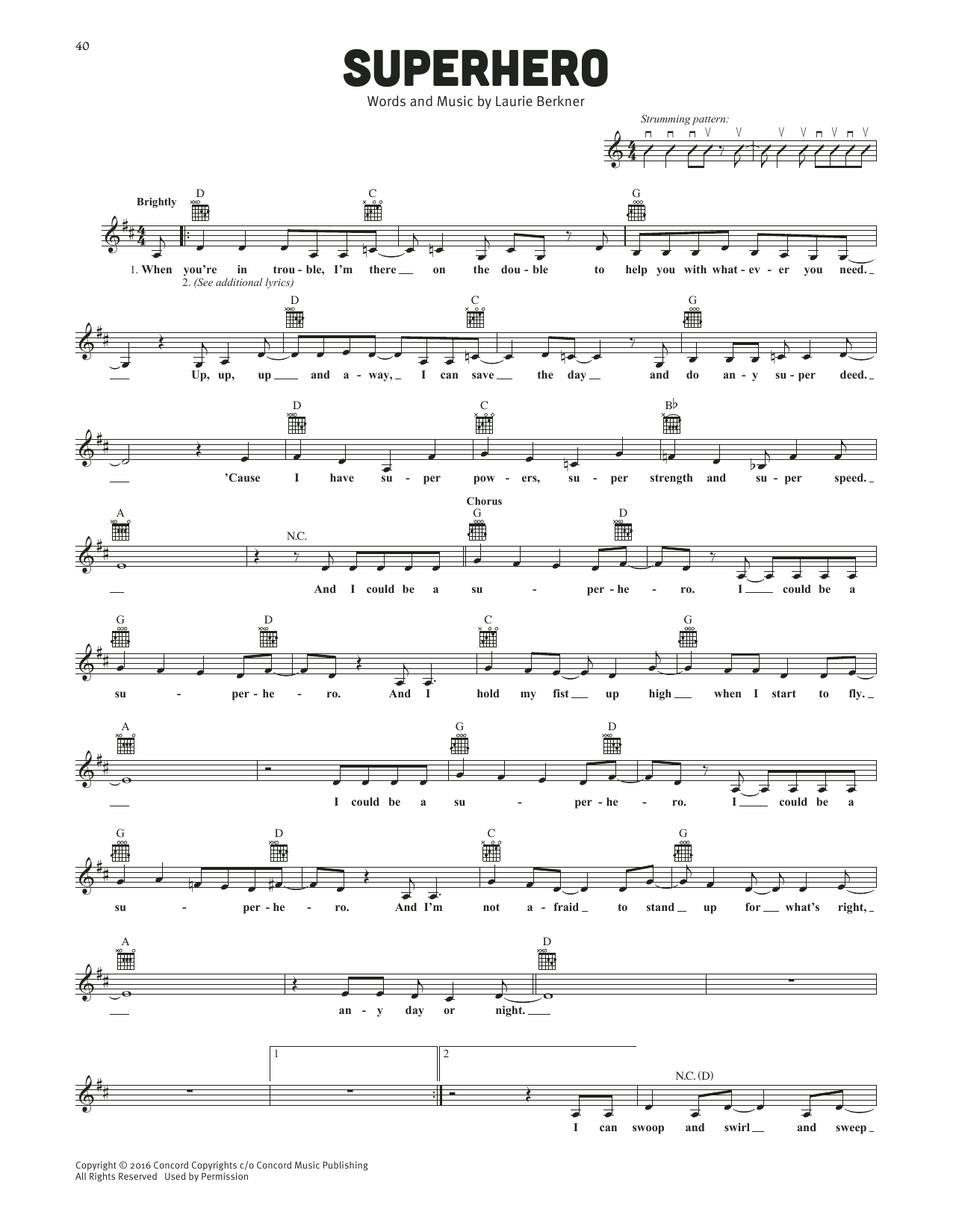 The Laurie Berkner Band Superhero sheet music notes and chords arranged for Lead Sheet / Fake Book